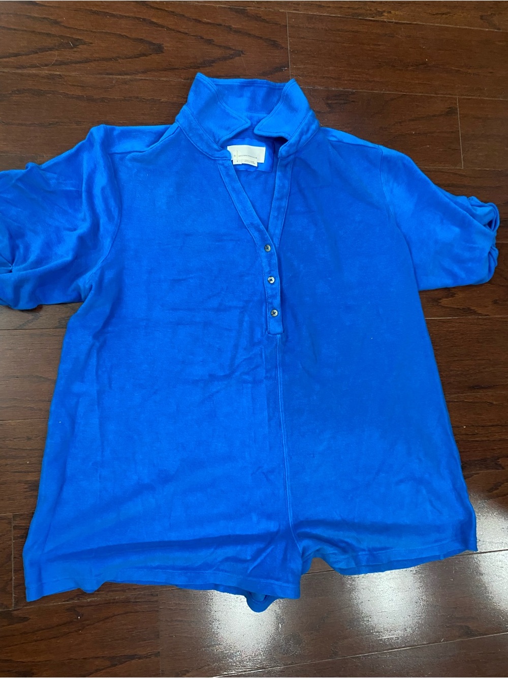 ANTHROPOLOGIE Royal Blue Knit Romper Small Cozy Beach Travel Leisure Coverup